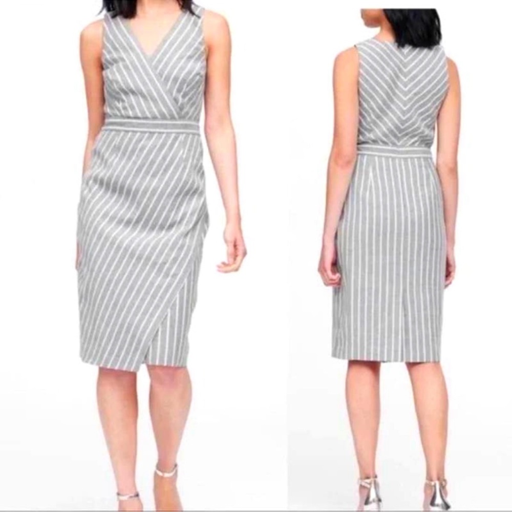 Banana Republic gray and white striped lined dress size:2